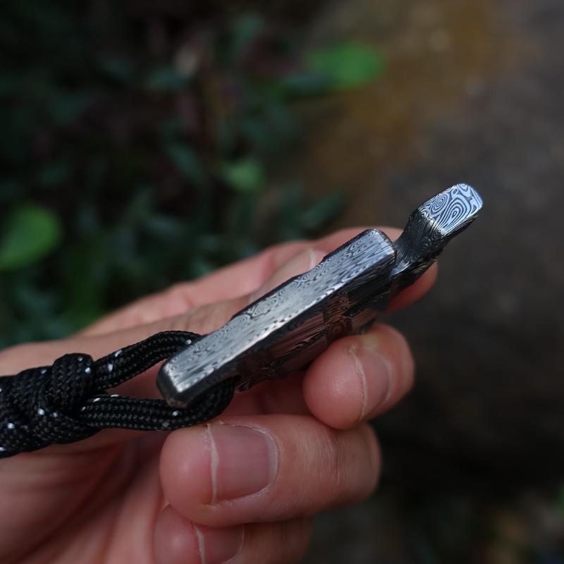 Damascus Pattern Bottle Opener Keychain Backpack Mini EDC Tool
