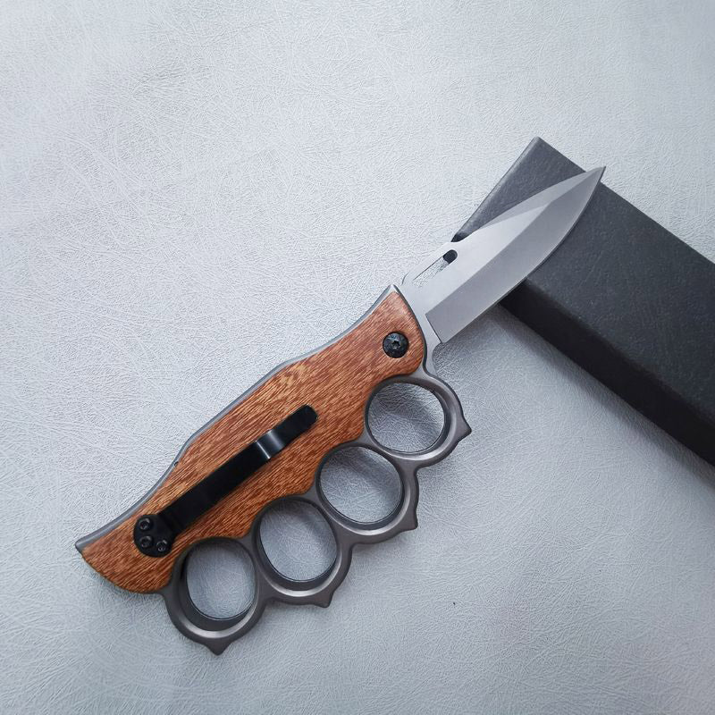 Wooden Handle Folding Outdoor Pocket Four Holes EDC Tools
