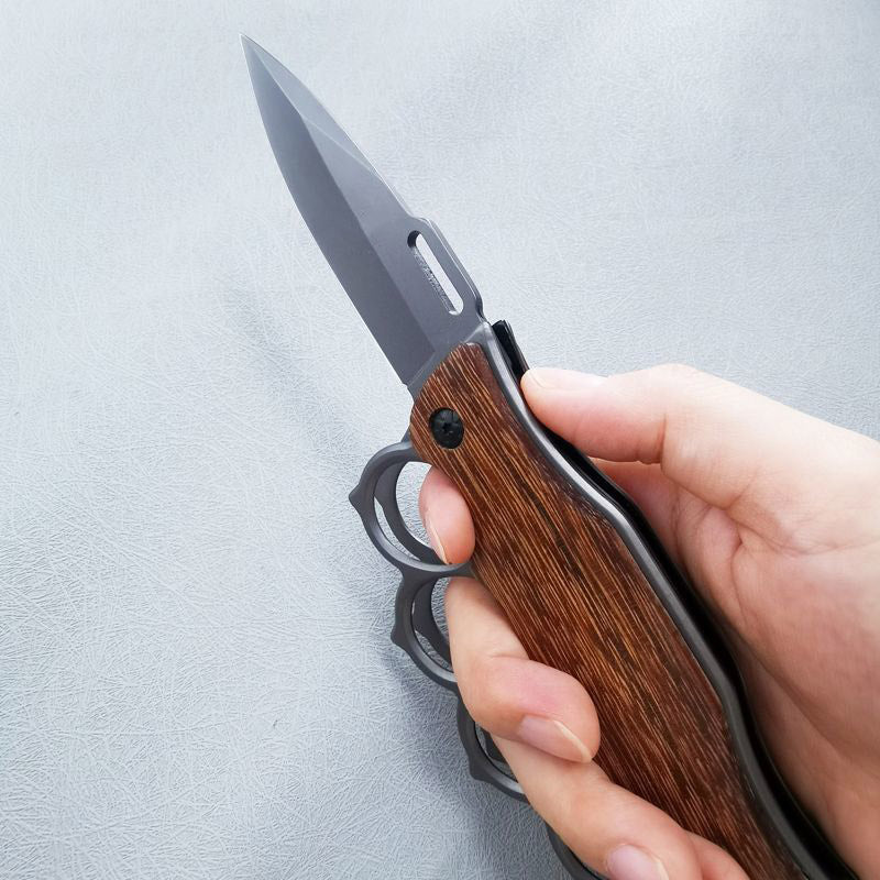 Wooden Handle Folding Outdoor Pocket Four Holes EDC Tools