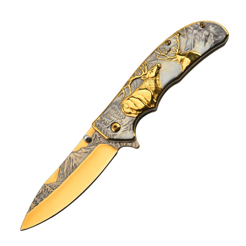 Embossed Deer Handle Folding Outdoor Pocket Colorful Tool