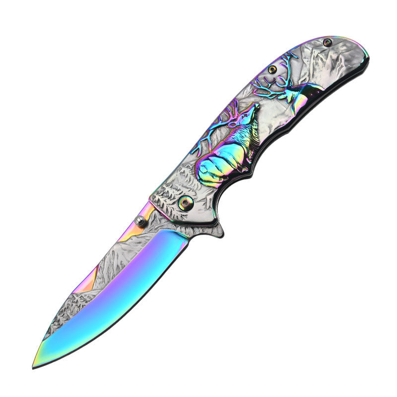 Embossed Deer Handle Folding Outdoor Pocket Colorful Tool