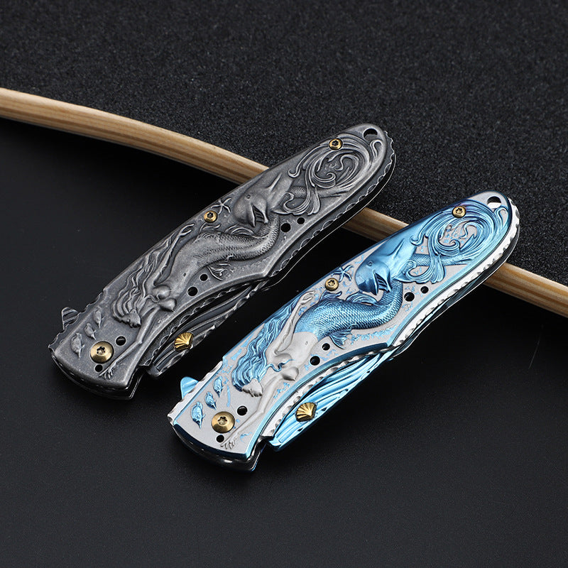 Mermaid-Embossed Handle Folding Outdoor Pocket EDC Tool