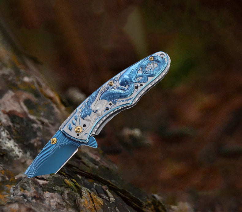 Mermaid-Embossed Handle Folding Outdoor Pocket EDC Tool