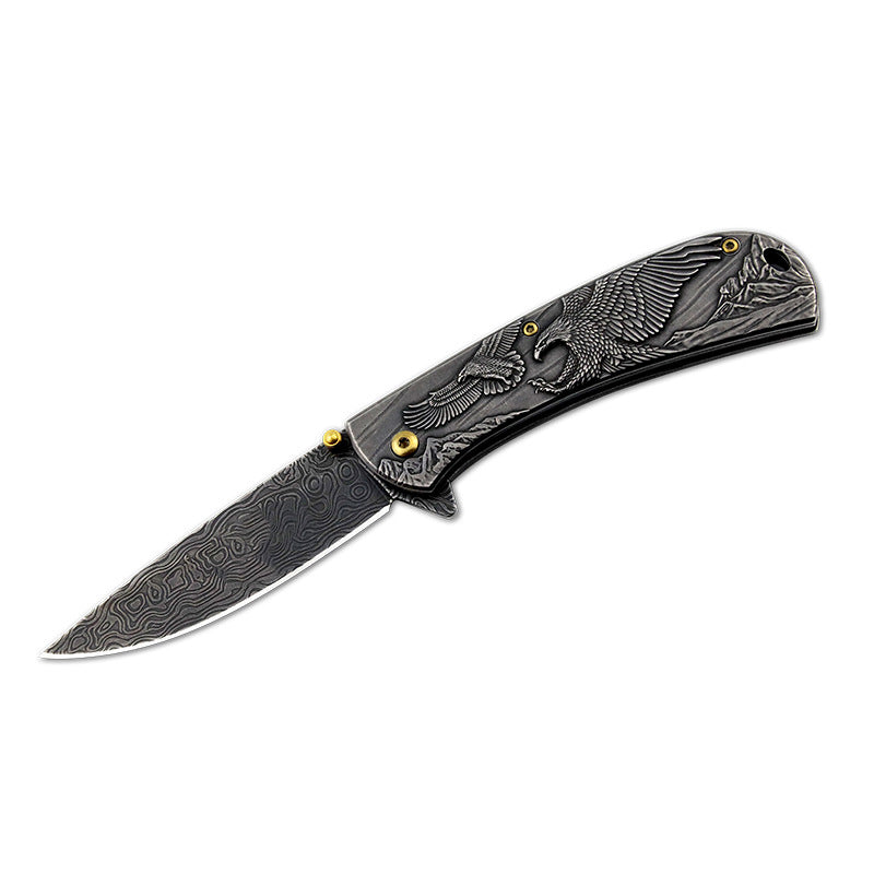 Sheep Eagle Horse-Embossed Handle Folding Outdoor Pocket EDC Tool