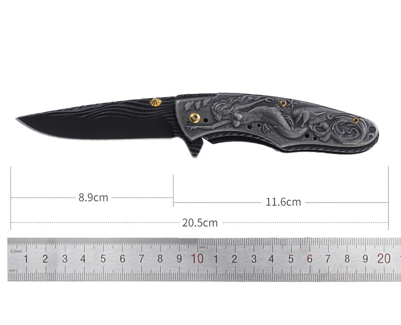 Mermaid-Embossed Handle Folding Outdoor Pocket EDC Tool