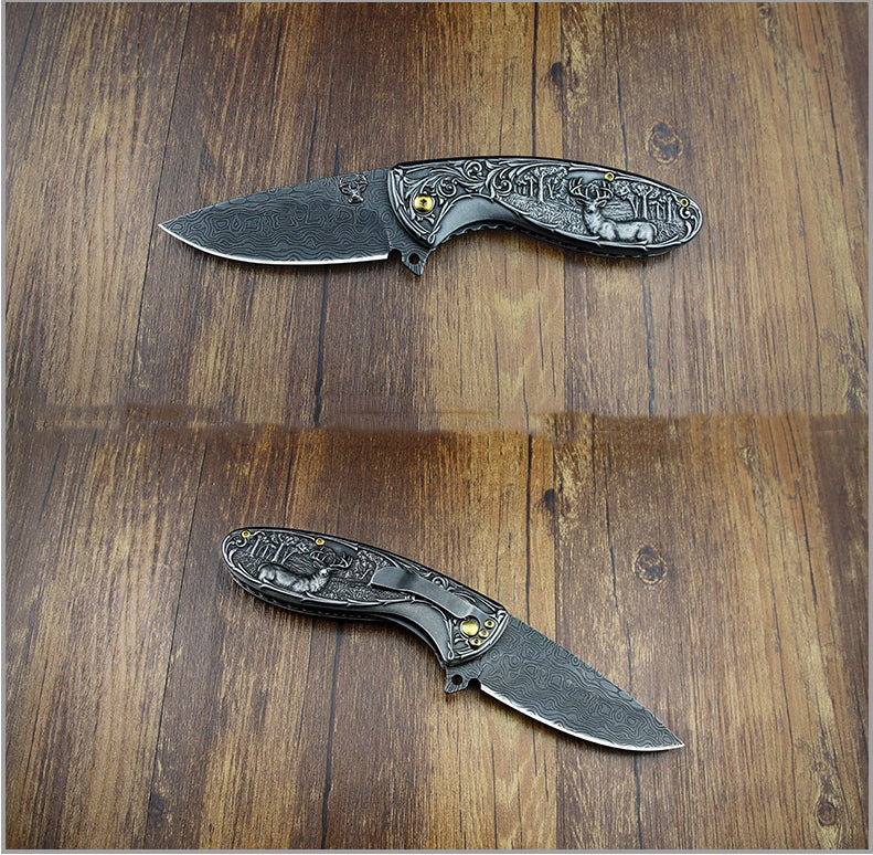 Deer-Embossed Handle Folding Outdoor Pocket EDC Tool