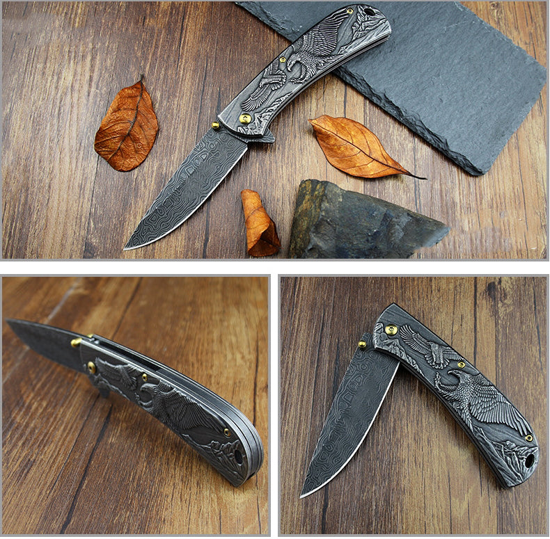 Sheep Eagle Horse-Embossed Handle Folding Outdoor Pocket EDC Tool