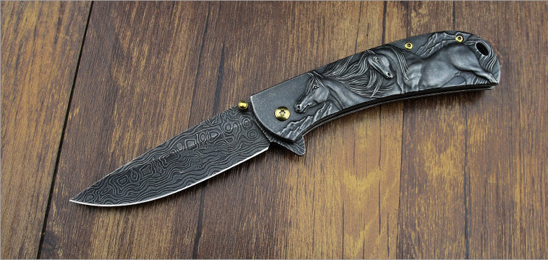 Sheep Eagle Horse-Embossed Handle Folding Outdoor Pocket EDC Tool