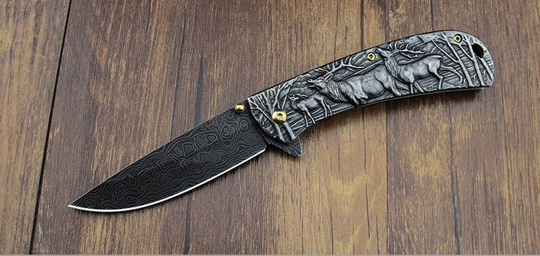 Sheep Eagle Horse-Embossed Handle Folding Outdoor Pocket EDC Tool