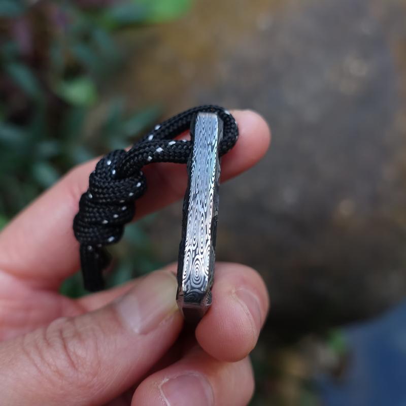 Damascus Pattern Bottle Opener Keychain Backpack Mini EDC Tool