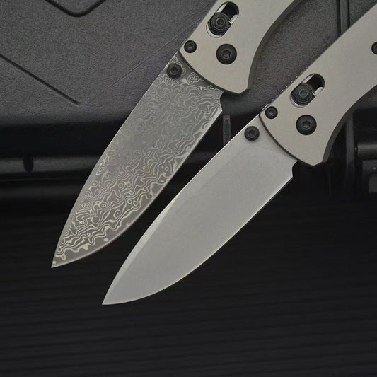 BM535 Flat Titanium Handle Damascus Outdoor Folding Knife