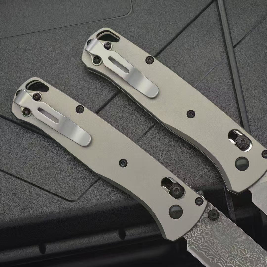 BM535 Flat Titanium Alloy Handle Damascus Outdoor Folding Knife