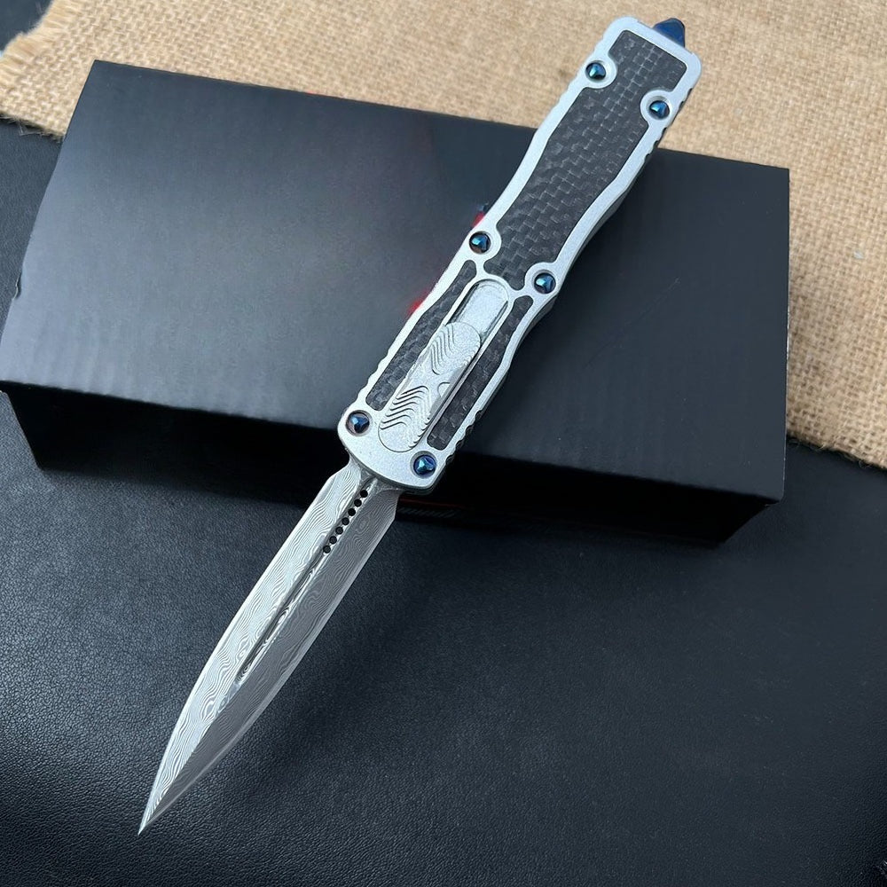 Damascus Carbon Fiber White Handle Aluminum Alloy Outdoor Portable Knife