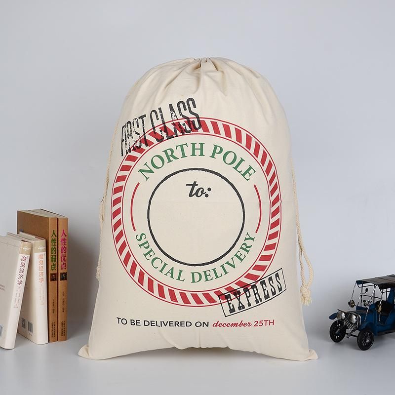 Large Thick Canvas Bag Christmas Gift Cotton Eco-Friendly Drawstring Bag
