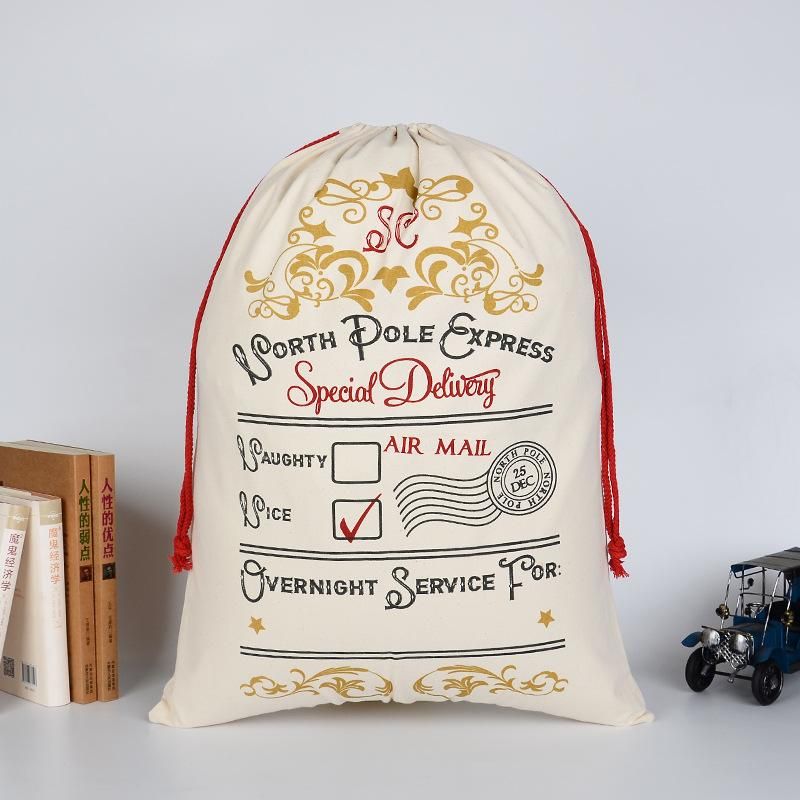 Large Thick Canvas Bag Christmas Gift Cotton Eco-Friendly Drawstring Bag