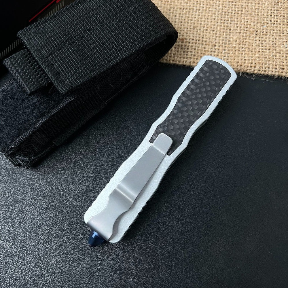 Damascus Carbon Fiber White Handle Aluminum Alloy Outdoor Portable Knife