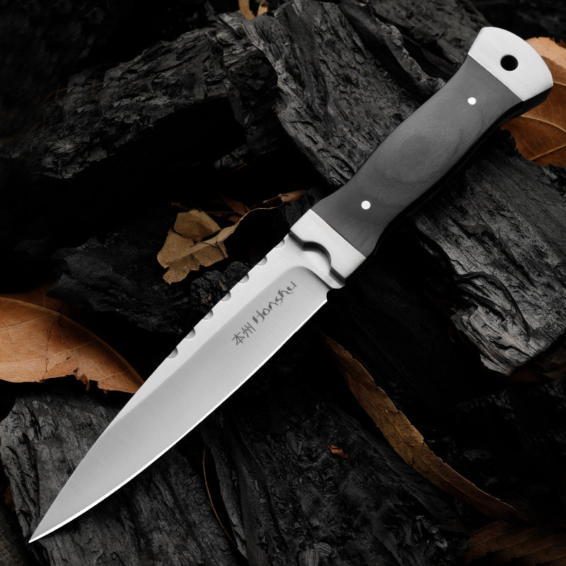 Outdoor 9Cr18 Steel Tool with Double Steel Head and Ebony Handle Knife
