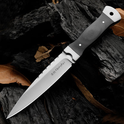 Outdoor 9Cr18 Steel Tool with Double Steel Head and Ebony Handle Knife