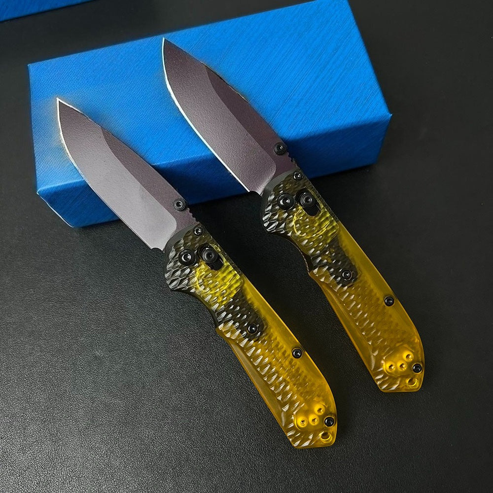 BM Mini 565PL-2501 Hammered Clear PEI Handle Outdoor Knife
