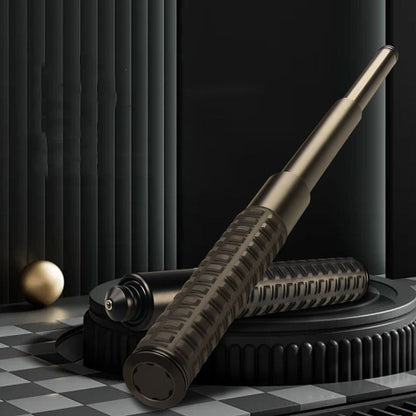 Extended telescopic baton with tactical grid grip on checkered display base