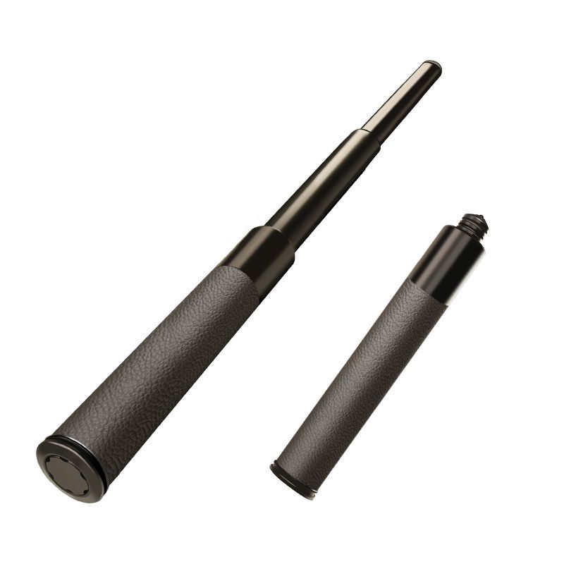 Extended and collapsed batons with leather grips isolated on white background
