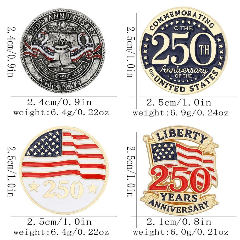 US 250th Independence Day Brooch – Stars, Flag, Letters & Big Clock Design – Clothing Accessory