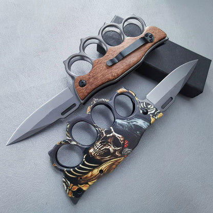Wooden Handle Folding Outdoor Pocket Four Holes EDC Tools