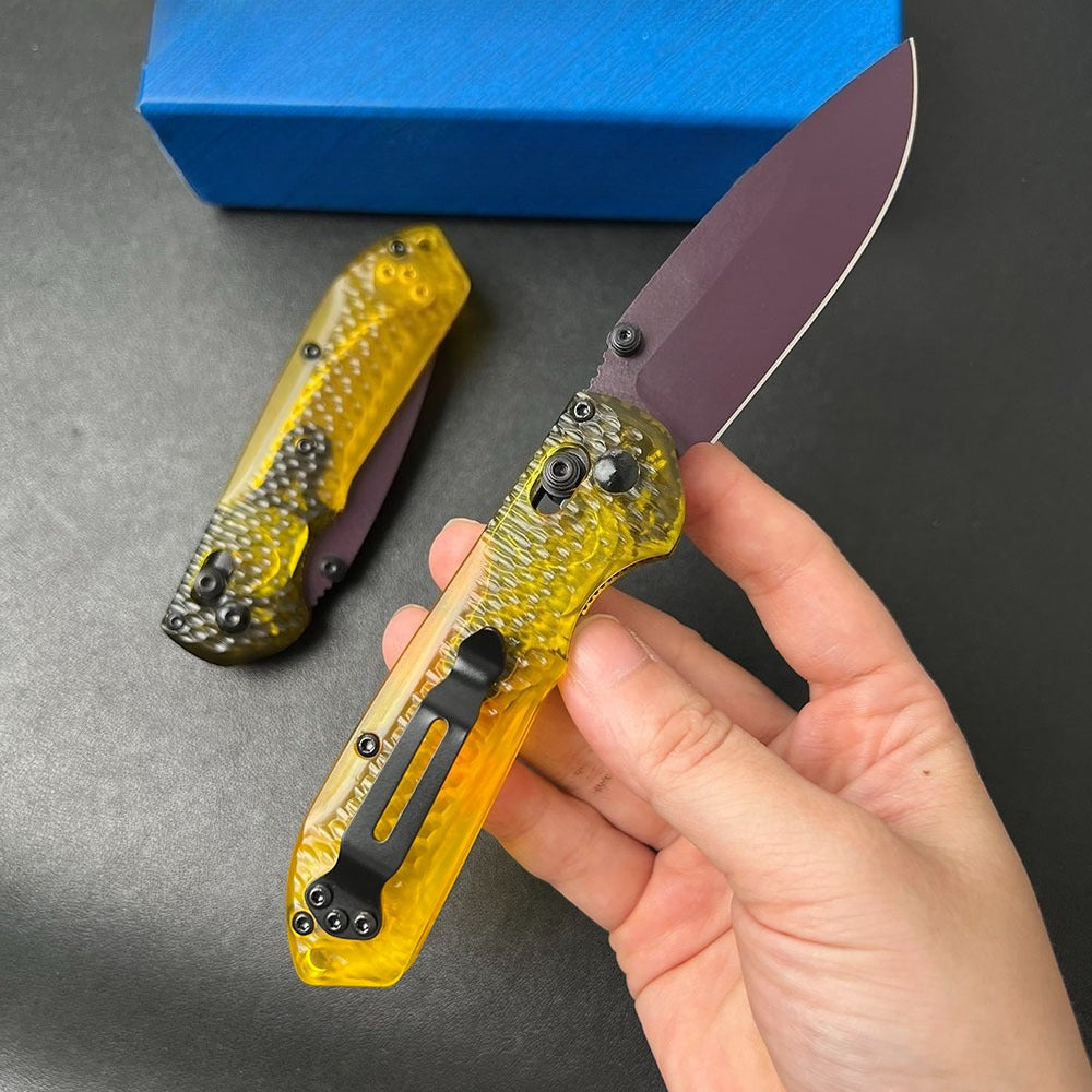 BM Mini 565PL-2501 Hammered Clear PEI Handle Outdoor Knife