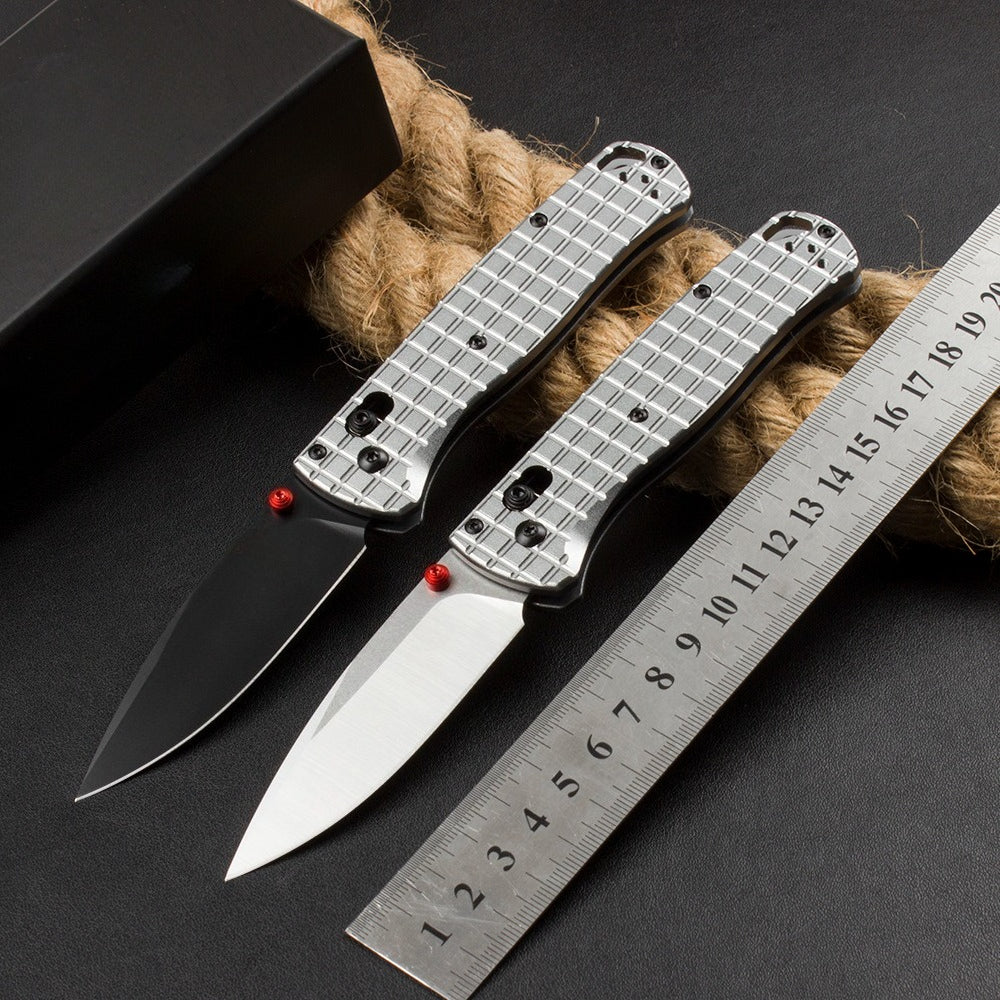 BM535 Bk-4 Checkered Aluminum Handle D2 Outdoor Folding Knife