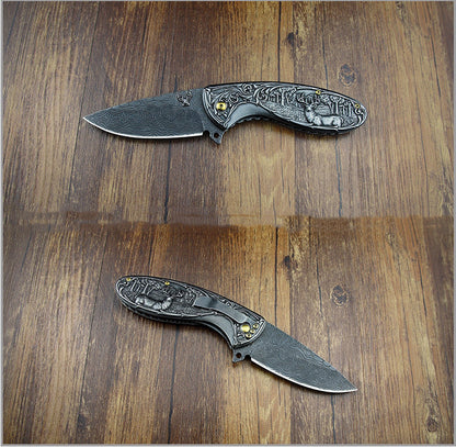 Deer-Embossed Handle Folding Outdoor Pocket EDC Tool