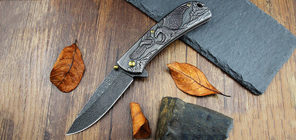 Sheep Eagle Horse-Embossed Handle Folding Outdoor Pocket EDC Tool
