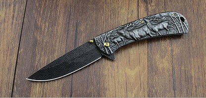 Sheep Eagle Horse-Embossed Handle Folding Outdoor Pocket EDC Tool