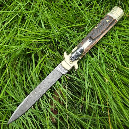 Classic Antler Handle Damascus Outdoor Knife