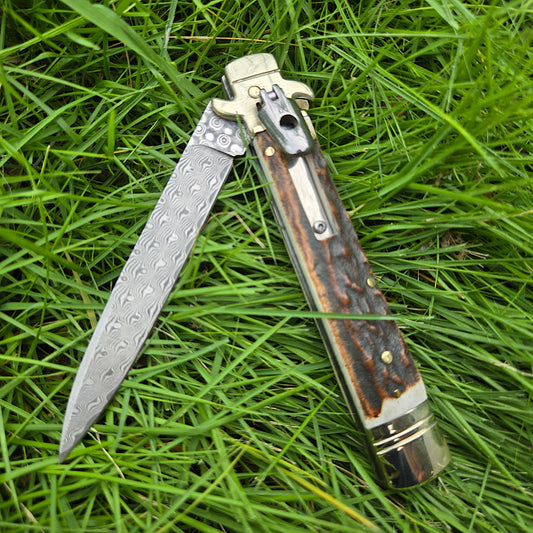 Classic Antler Handle Damascus Outdoor Knife