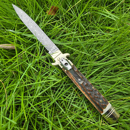 Classic Antler Handle Damascus Outdoor Knife