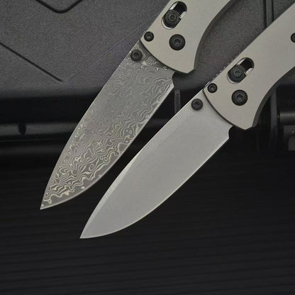 BM535 Flat Titanium Handle Damascus Outdoor Folding Knife