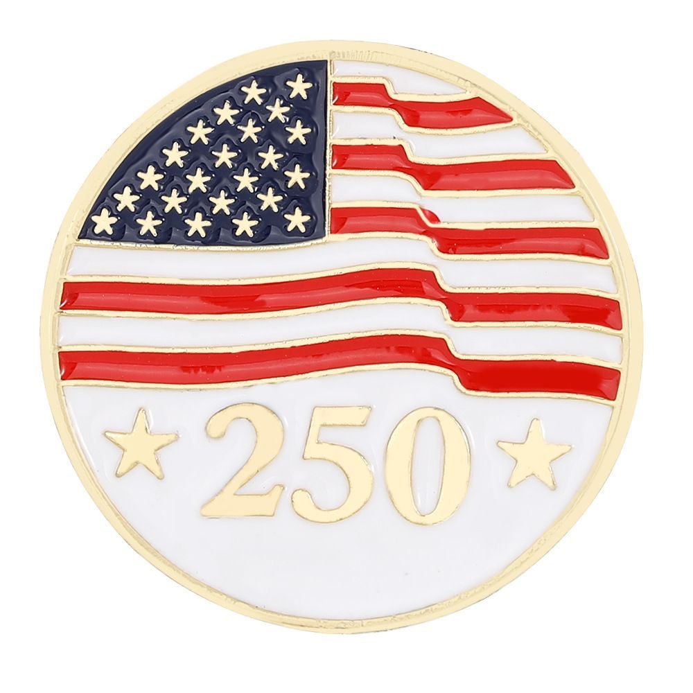 US 250th Independence Day Brooch – Stars, Flag, Letters & Big Clock Design – Clothing Accessory
