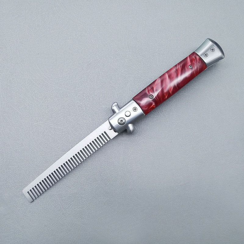 Stainless Steel OTF Folding Unsharpened Ornamental Comb Knife
