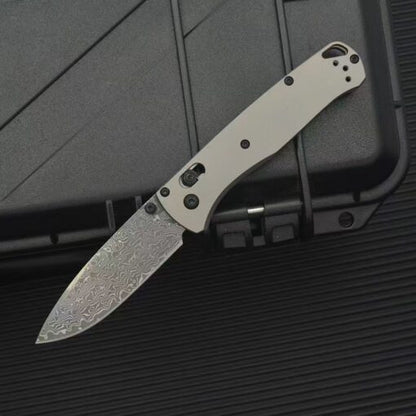 BM535 Flat Titanium Handle Damascus Outdoor Folding Knife