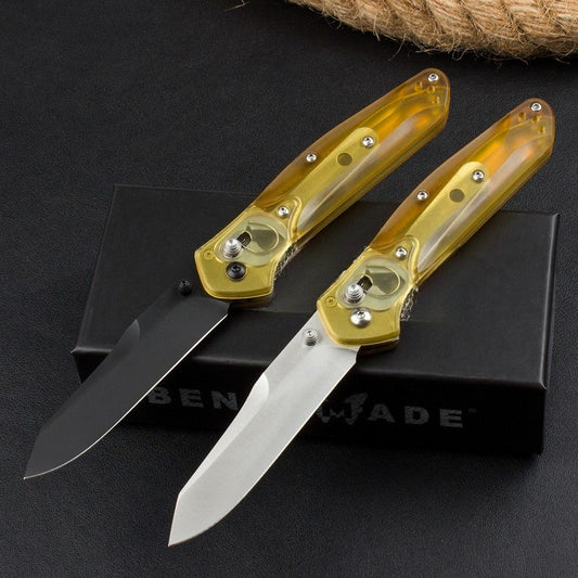 BM940 Transparent Yellow Handle D2 Steel Outdoor Folding Knife