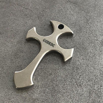 GODEDC Titanium Cross Necklace Keychain Backpack Pendant EDC Tool