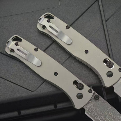 BM535 Flat Titanium Alloy Handle Damascus Outdoor Folding Knife
