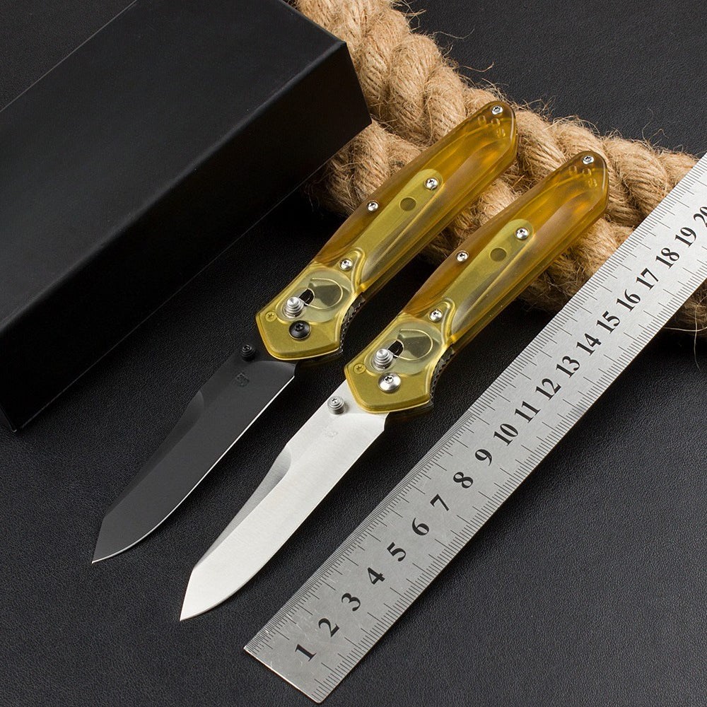BM940 Transparent Yellow Handle D2 Steel Outdoor Folding Knife