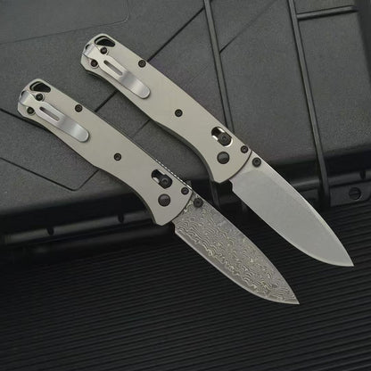 BM535 Flat Titanium Alloy Handle Damascus Outdoor Folding Knife