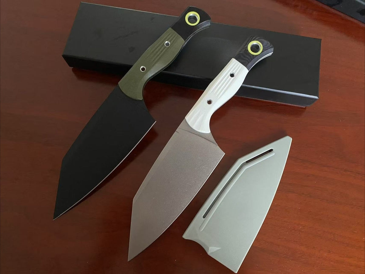4010BK-01 G10 outdoor knife with green handle and black blade, full view