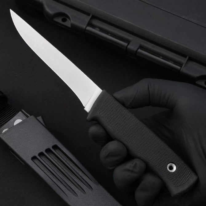 F2z Black Thermoplastic Elastic Rubber-Wrapped Handle Outdoor Knife