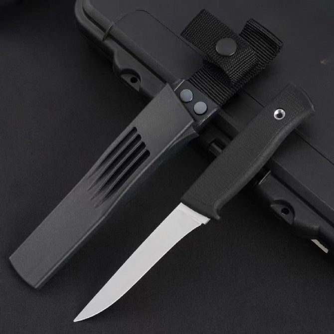 F2z Black Thermoplastic Elastic Rubber-Wrapped Handle Outdoor Knife