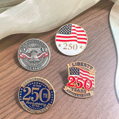 US 250th Independence Day Brooch – Stars, Flag, Letters & Big Clock Design – Clothing Accessory