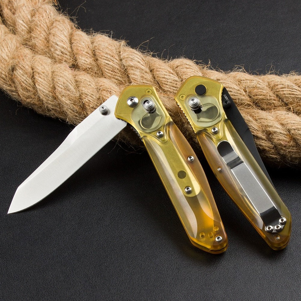 BM940 Transparent Yellow Handle D2 Steel Outdoor Folding Knife