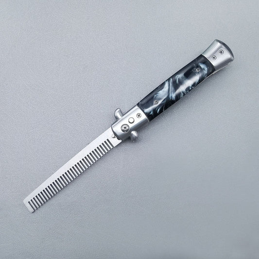 Stainless Steel OTF Folding Unsharpened Ornamental Comb Knife